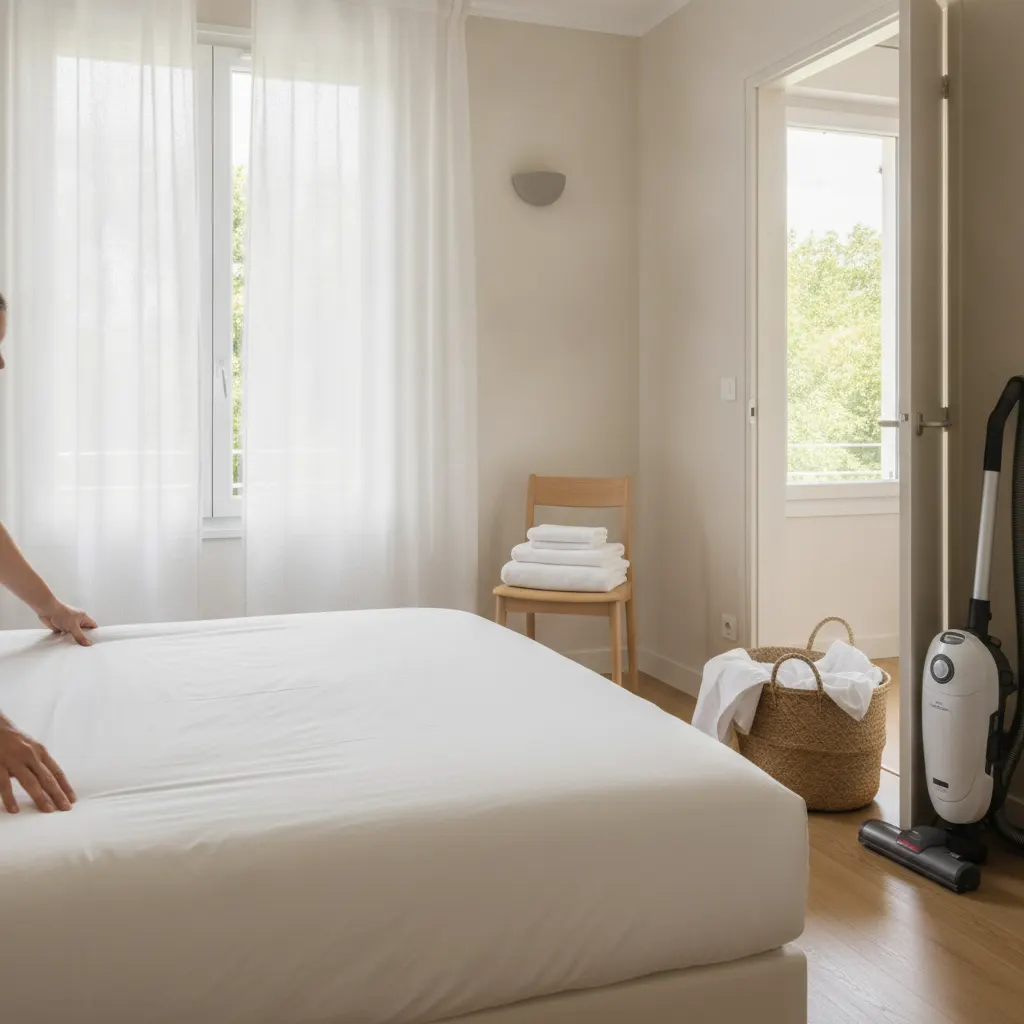 M&eacute;nage Airbnb en Seine-et-Marne &mdash; chambre remise &agrave; blanc entre deux s&eacute;jours avec linge propre et serviettes pli&eacute;es