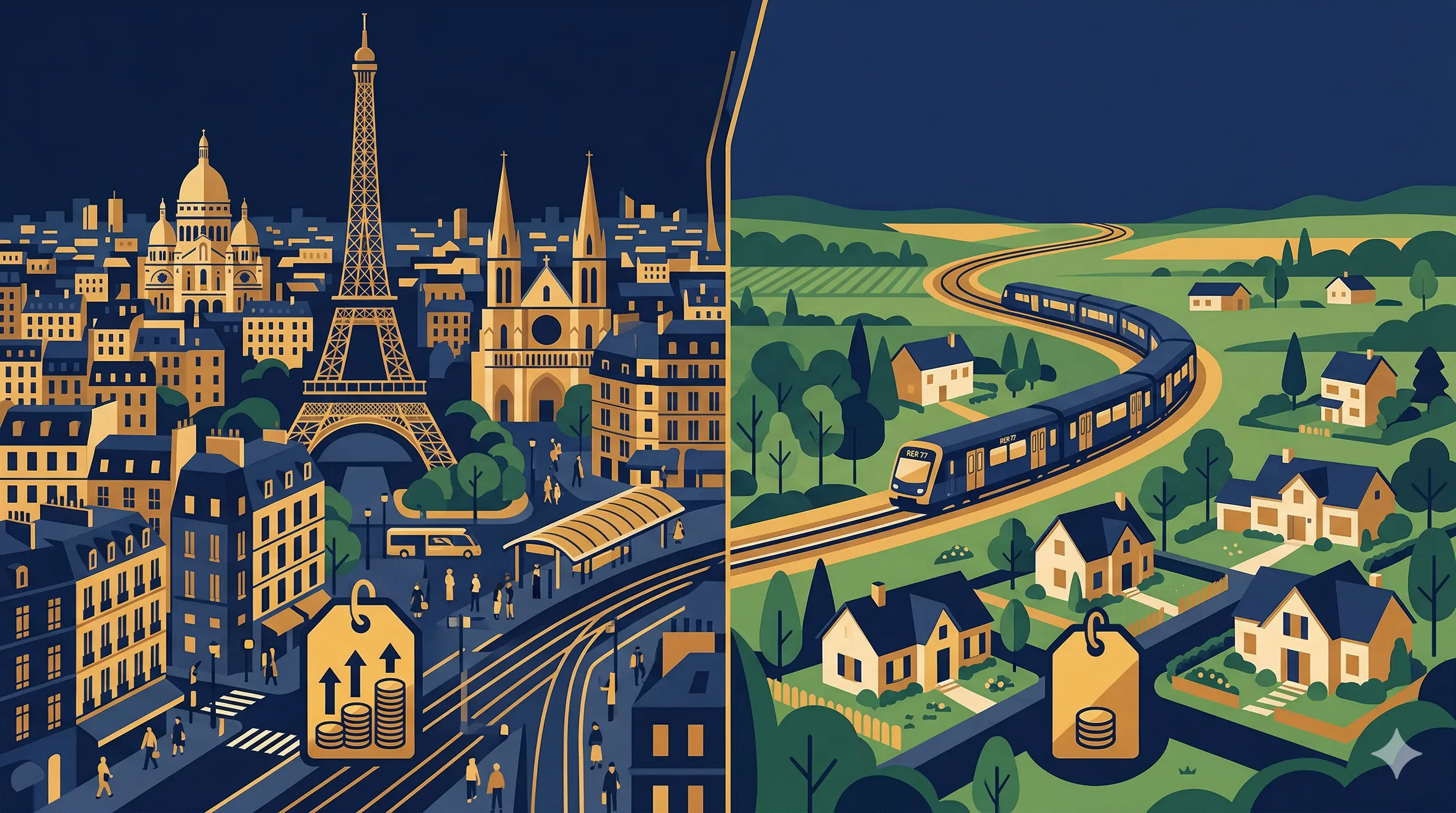 Prix immobilier Seine-et-Marne vs Paris - Corridors RER A, RER D, Transilien